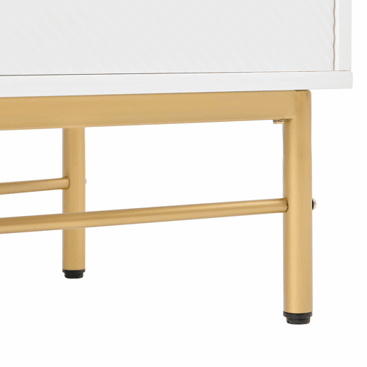 Aparador 160 x 40 x 82 cm - textura em relevo, quatro portas, puxadores dourados escovados, pés com acabamento de alto brilho - branco