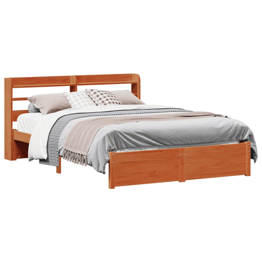 Estrutura da Cama de casal simple 2 pcs Marrom Cera Madeira de Pinho Sólido