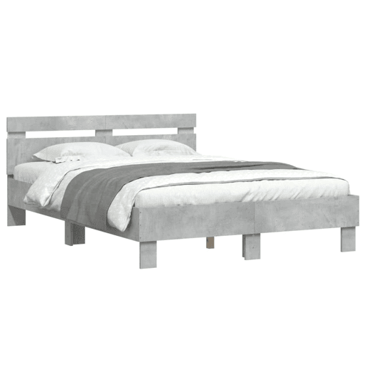 Estrutura de cama de casal cabeceira e luzes LED - 120x190cm cinzento cimento