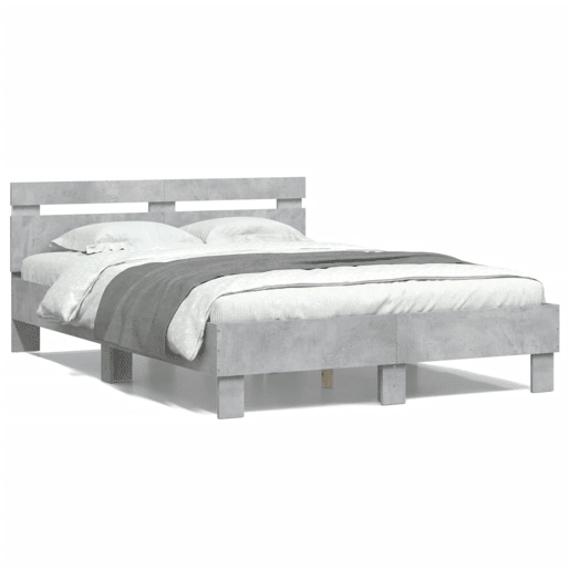Estrutura de cama de casal cabeceira e luzes LED - 120x190cm cinzento cimento