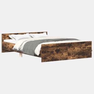 Estrutura de Cama de casal para adultos c painéis de cabeceira e pés carvalho fumado