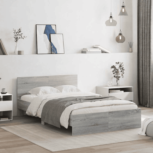 Estrutura de cama de casal c cabeceiraluzes LED - 120x200cm cinzento sonoma