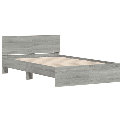 Estrutura de cama de casal c cabeceiraluzes LED - 120x200cm cinzento sonoma