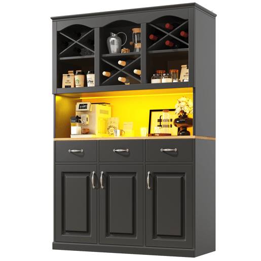 Aparador 120x40x180 cm - Aparador alto, com 3 portas, 3 gavetas e LED - Preto