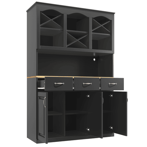 Aparador 120x40x180 cm - Aparador alto, com 3 portas, 3 gavetas e LED - Preto