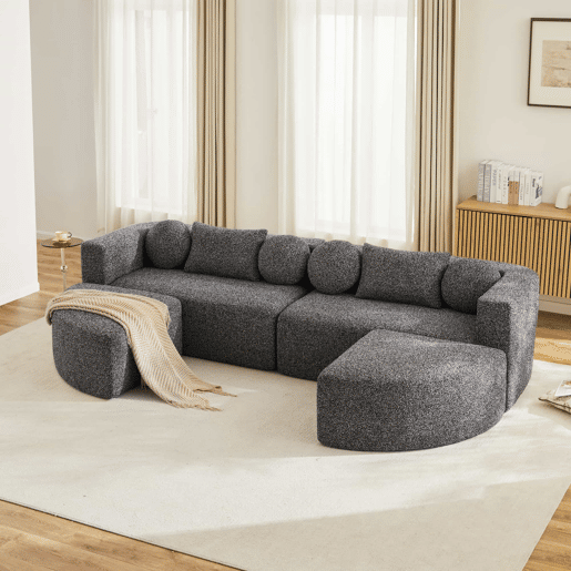 Sofá modular de 4 lugares 292 x 165 x 68 cm - sofá Nube, chenille, sem montagem, convertível - preto