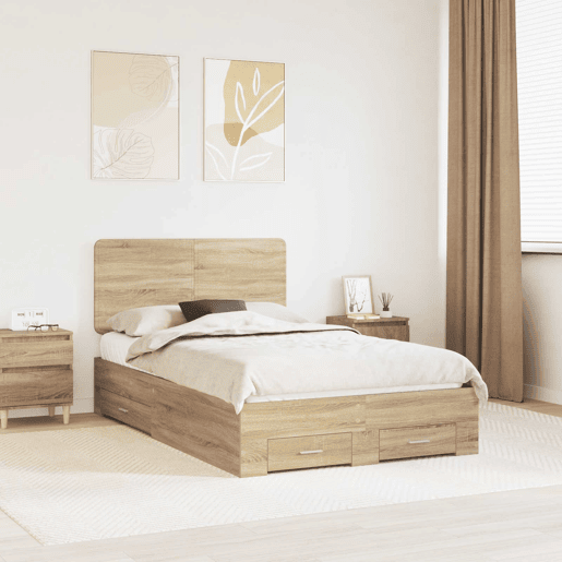Estrutura da Cama de casal moderno com cabeceira Carvalho Sonoma 120 x 200 cm