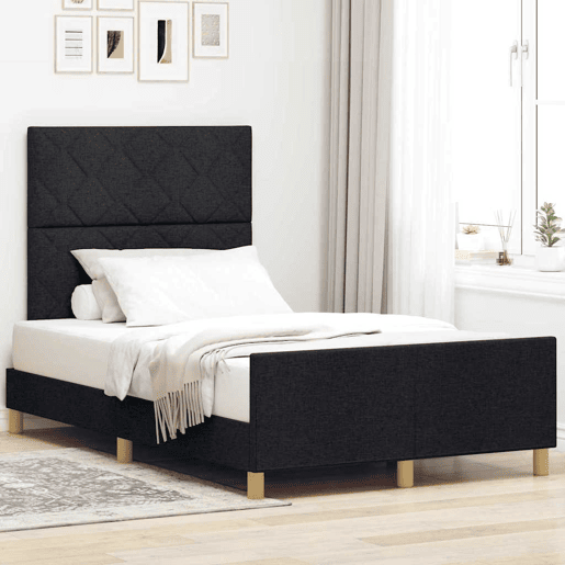 Estrutura de cama de casal com cabeceira - Preto 120 x 200 cm tecido
