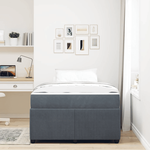 Estrutura da Cama de casal moderno com colchão Cinza Escuro 120 x 190 cm tecido