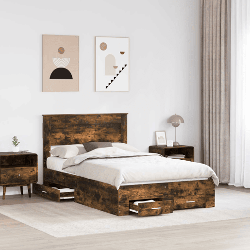Estrutura de cama de casal com cabeceira - Carvalho Defumado 120 x 190 cm