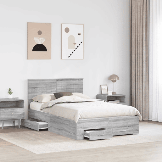 Estrutura De Cama De Casal Moderno - Cinza Sonoma 120 x 200 cm Madeira processada