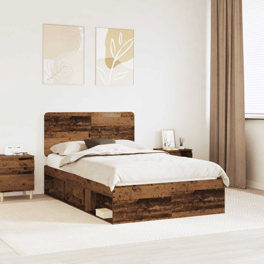 Estrutura de cama de casal com cabeceira - Madeira antiga 120 x 190 cm