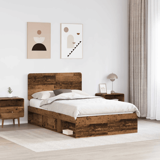 Estrutura de cama de casal com cabeceira - Madeira antiga 120 x 190 cm