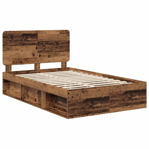 Estrutura de cama de casal com cabeceira - Madeira antiga 120 x 190 cm