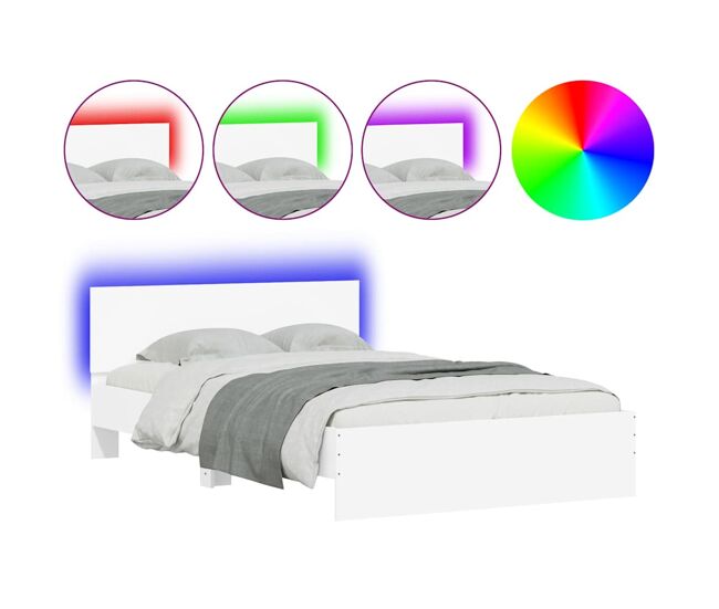 Estructura de cama doble matrimonial con cabecero y luces led blanco 120x190 cm