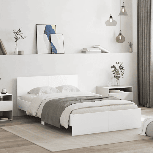 Estrutura de Cama de casal para adultos com cabeceira e luzes LED 120x190 cm branco