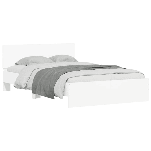 Estrutura de Cama de casal para adultos com cabeceira e luzes LED 120x190 cm branco
