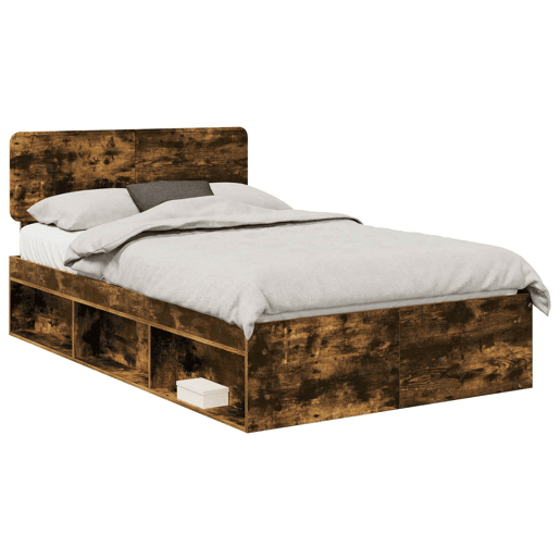 Estrutura de cama de casal com cabeceira - Carvalho Defumado 120 x 190 cm