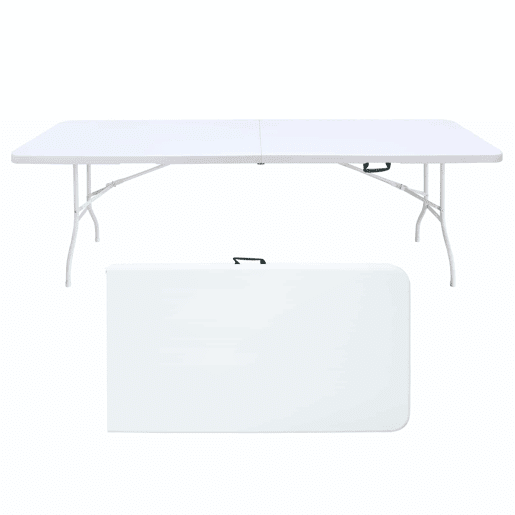 Mesa dobrável portátil de 244 cm - resistente, multifuncional, com pega, para uso interiorexterior - branca