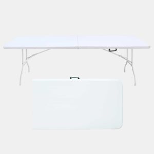 Mesa dobrável portátil de 244 cm - resistente, multifuncional, com pega, para uso interiorexterior - branca