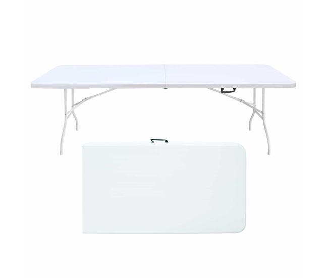 Mesa plegable portátil 244 cm - resistente, multiusos, con asa, para interior/exterior - blanca