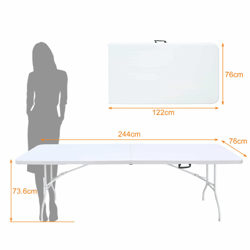 Mesa dobrável portátil de 244 cm - resistente, multifuncional, com pega, para uso interiorexterior - branca