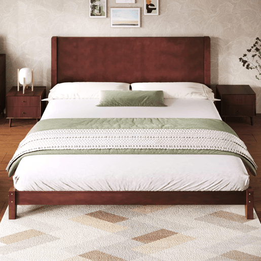 Cama de plataforma 180 x 200 cm - com cabeceira e base de ripas - castanho