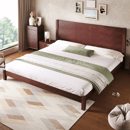Cama de plataforma 180 x 200 cm - com cabeceira e base de ripas - castanho
