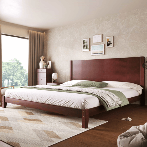 Cama de plataforma 180 x 200 cm - com cabeceira e base de ripas - castanho