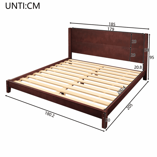 Cama de plataforma 180 x 200 cm - com cabeceira e base de ripas - castanho