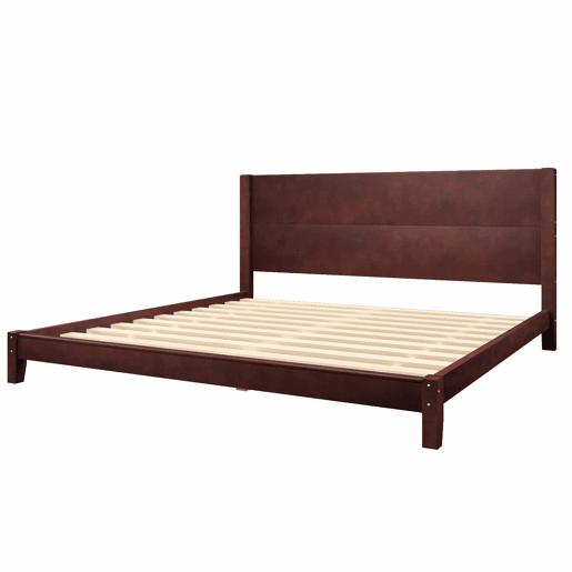 Cama de plataforma 180 x 200 cm - com cabeceira e base de ripas - castanho