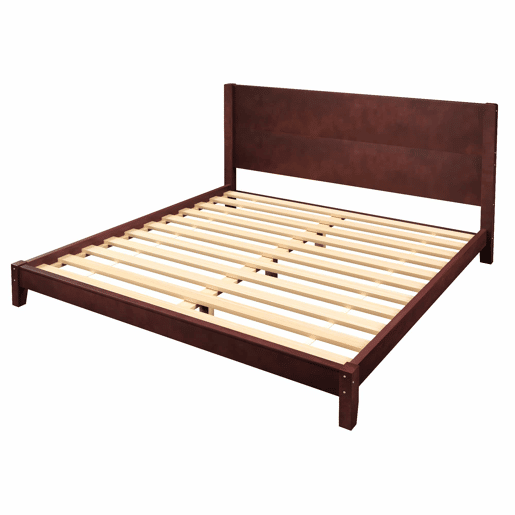 Cama de plataforma 180 x 200 cm - com cabeceira e base de ripas - castanho