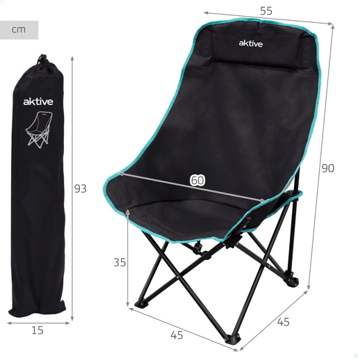 Aktive Cadeira de camping dobrável 55x45x90 cm com bolsa de transporte