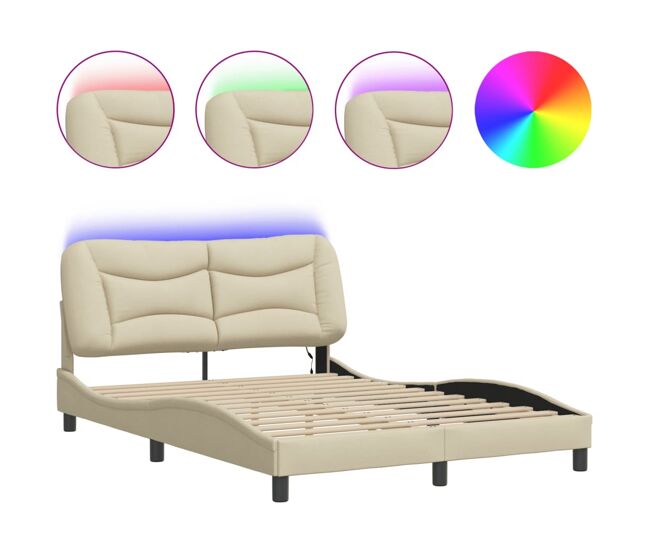 Estructura de cama doble matrimonial con led - tela crema 120x200 cm