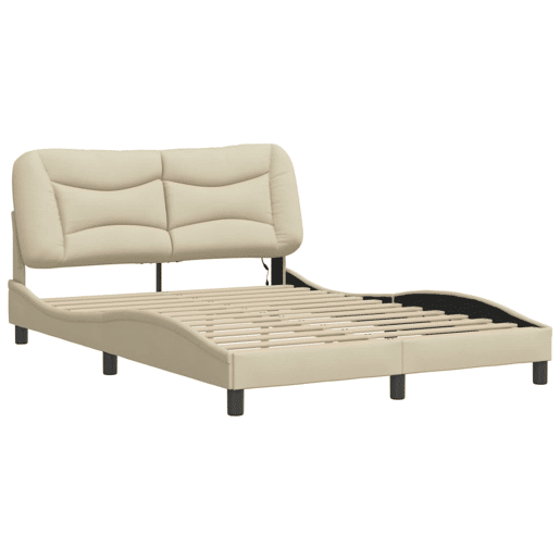 Estrutura de Cama de casal moderno com LED - 120x200 cm tecido creme