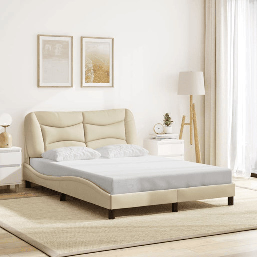 Estrutura de Cama de casal moderno com LED - 120x200 cm tecido creme