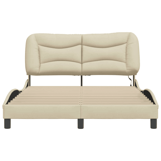 Estrutura de Cama de casal moderno com LED - 120x200 cm tecido creme
