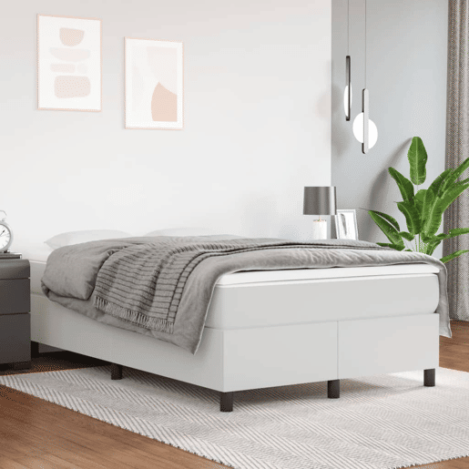 Estrutura de Cama de casal moderno com molas 120x200 cm couro artificial branco