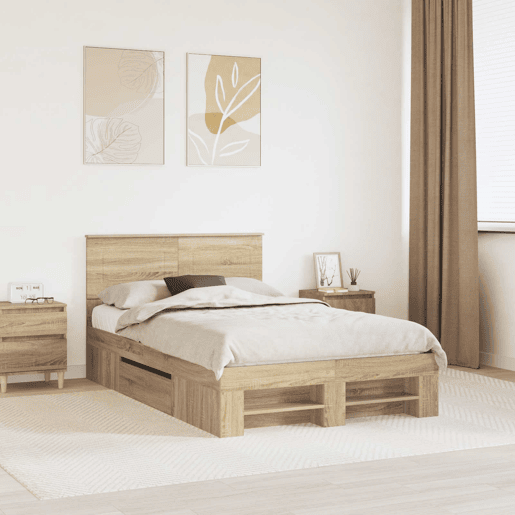 Estrutura da Cama de casal moderno com cabeceira Carvalho Sonoma 120 x 200 cm