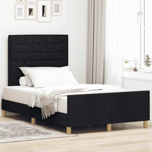 Estrutura de cama de casal com cabeceira - Preto 120 x 200 cm tecido