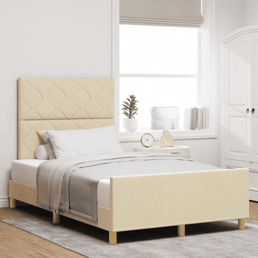 Estrutura da Cama de casal simple com cabeceira Creme 120 x 200 cm tecido Estrutura da Cama de casal simple com cabeceira Creme 120 x 200 cm tecido