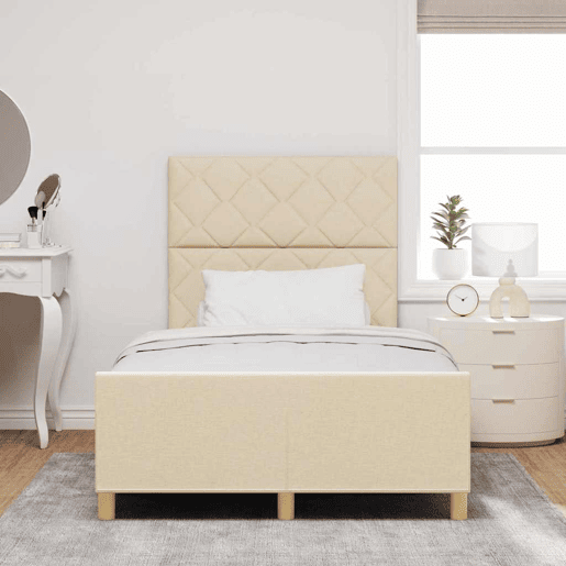 Estrutura da Cama de casal simple com cabeceira Creme 120 x 200 cm tecido Estrutura da Cama de casal simple com cabeceira Creme 120 x 200 cm tecido