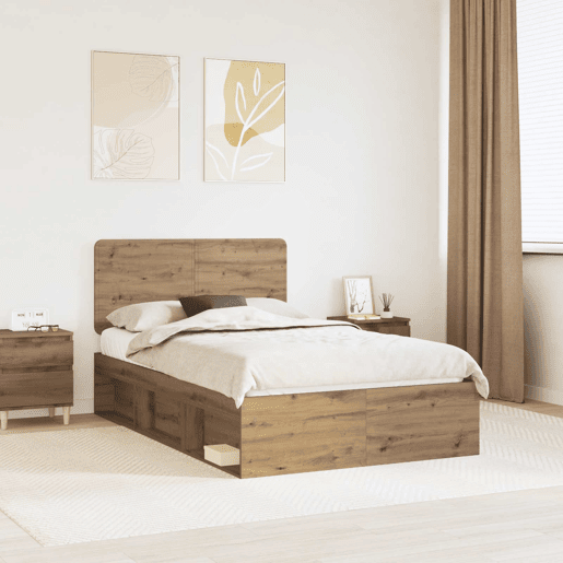 Estrutura de cama de casal moderno com cabeceira - Carvalho Artesanal 120 x 190 cm