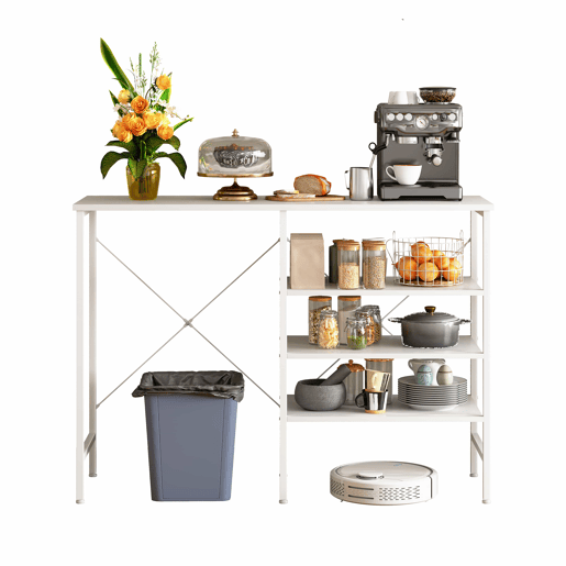 Mesa multifuncional 120 x 40 x 85,5 cm - modular e combinável, montagem flexível para cozinha, sala de estar, cave e garagem, estrutura metálica branca e tampo branco - branco