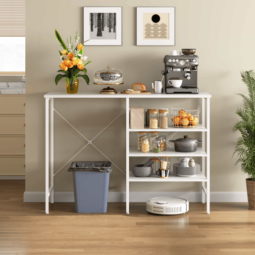 Mesa multifuncional 120 x 40 x 85,5 cm - modular e combinável, montagem flexível para cozinha, sala de estar, cave e garagem, estrutura metálica branca e tampo branco - branco