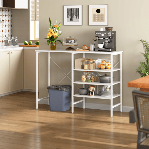 Mesa multifuncional 120 x 40 x 85,5 cm - modular e combinável, montagem flexível para cozinha, sala de estar, cave e garagem, estrutura metálica branca e tampo branco - branco