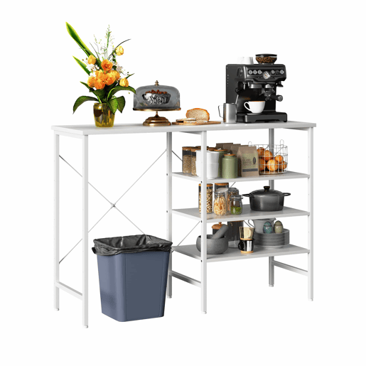 Mesa multifuncional 120 x 40 x 85,5 cm - modular e combinável, montagem flexível para cozinha, sala de estar, cave e garagem, estrutura metálica branca e tampo branco - branco