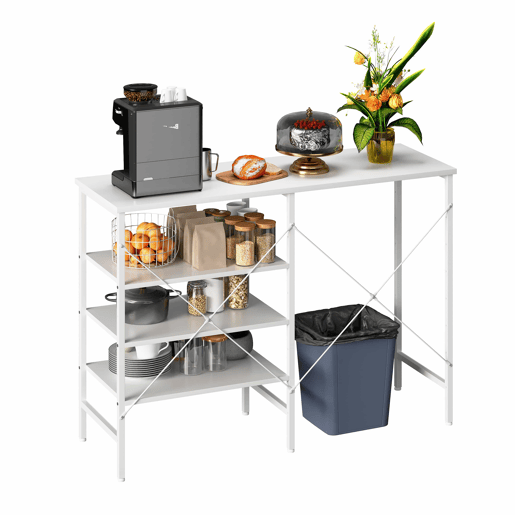 Mesa multifuncional 120 x 40 x 85,5 cm - modular e combinável, montagem flexível para cozinha, sala de estar, cave e garagem, estrutura metálica branca e tampo branco - branco