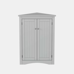 Armário de canto para casa de banho 61,5 x 80 cm - 2 portas triangulares, 3 prateleiras, MDF de alta qualidade com acabamento lacado, design economizador de espaço para casa de banho, cozinha e sala de estar - Cinza