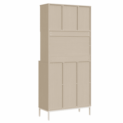 Armário para lixo 80 x 35 x 181 cm - 3 portas, compartimento para resíduos, espaço para micro-ondas, espaço para aspirador, acabamento em madeira clara e branco - Branco